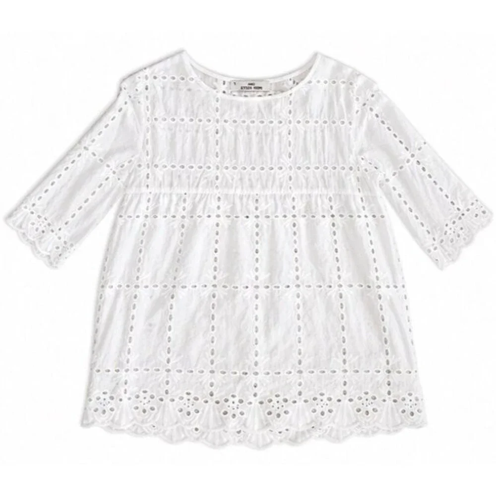 Miss Kelly 1999 White Eyelet Blouse Top Women Sz L Boho Cottagecore 1449N5 - Picture 2 of 7